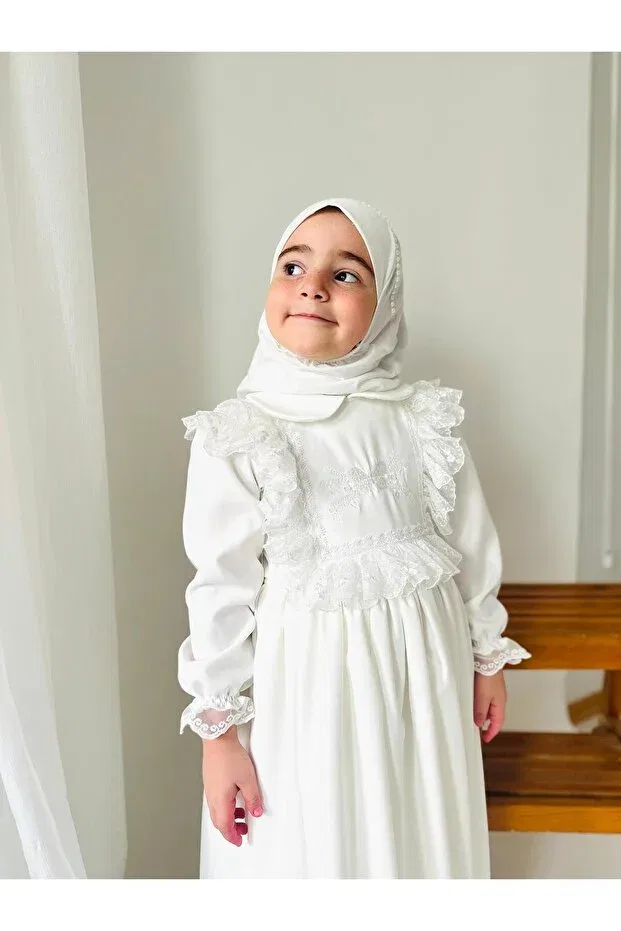 Детское платье для девочек кружевное Elegant Linarookids, White — фото 3