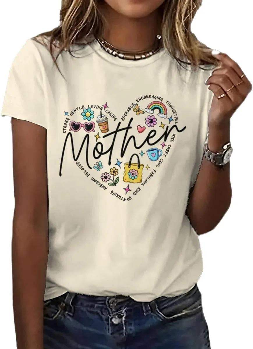 Женская футболка с принтом Mother Heart, молочно-белый