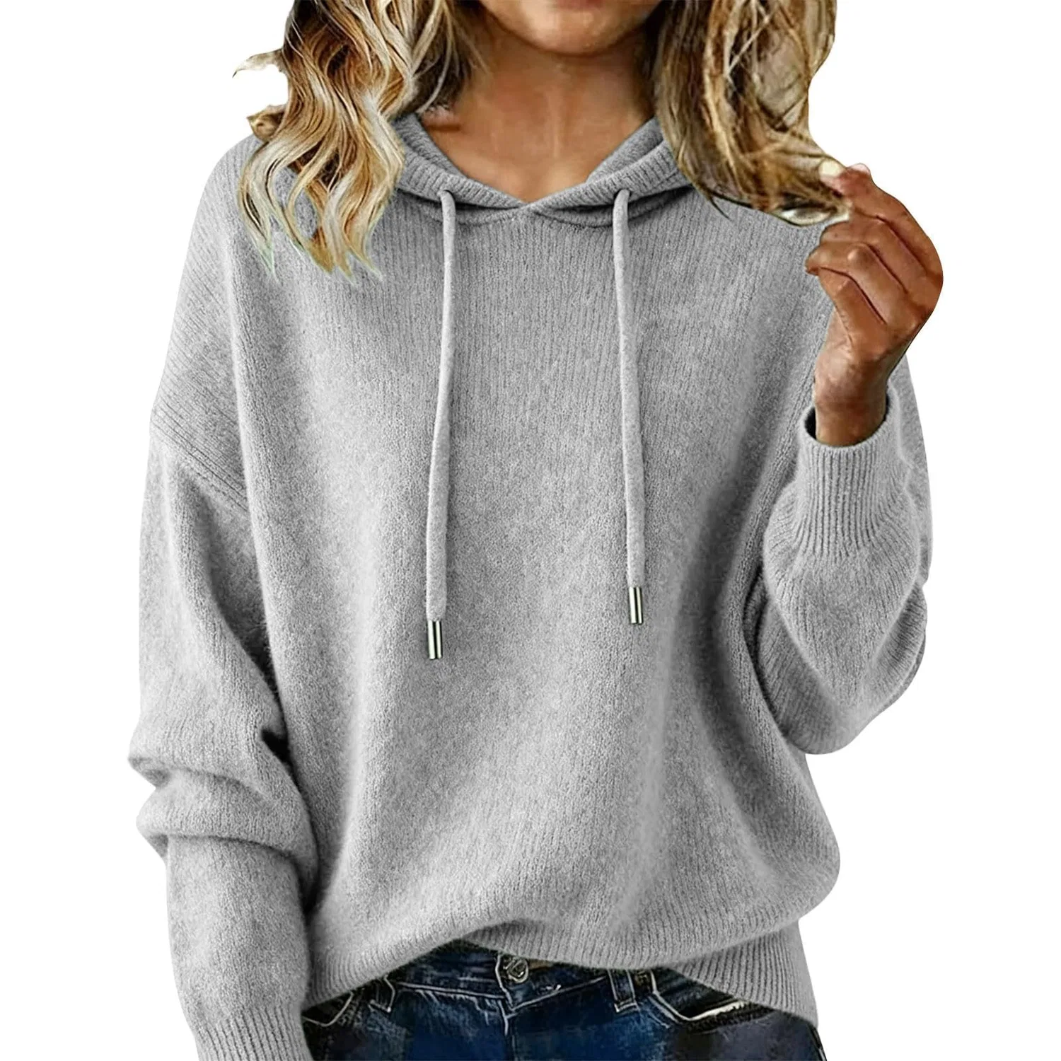 Женский свитшот с капюшоном и длинным рукавом из кашемира, Grey