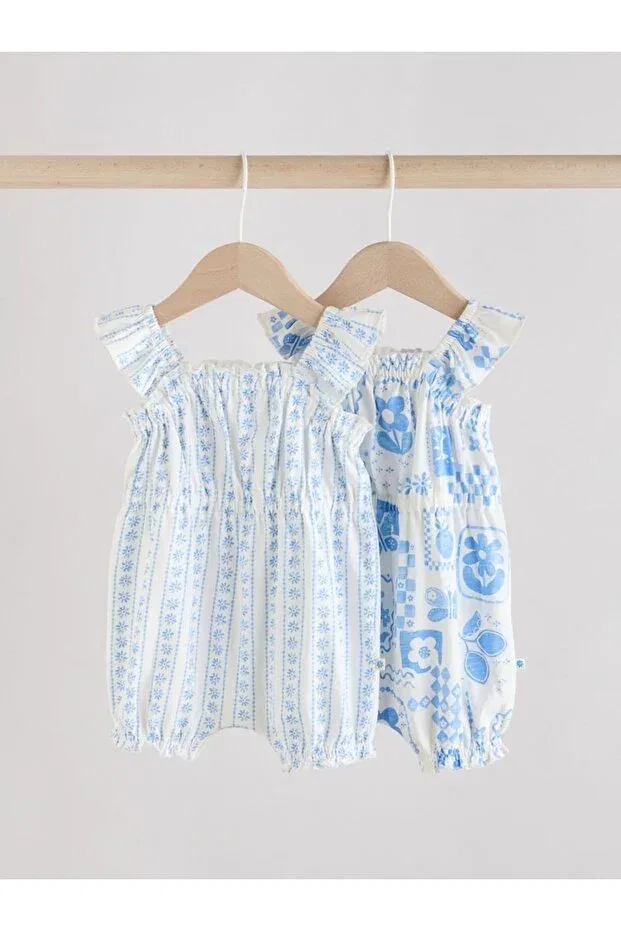 Детский комплект боди-комбинезонов на подтяжках с принтом Blue Floral Suspender 2-Piece Romper Set Next Baby, Blue