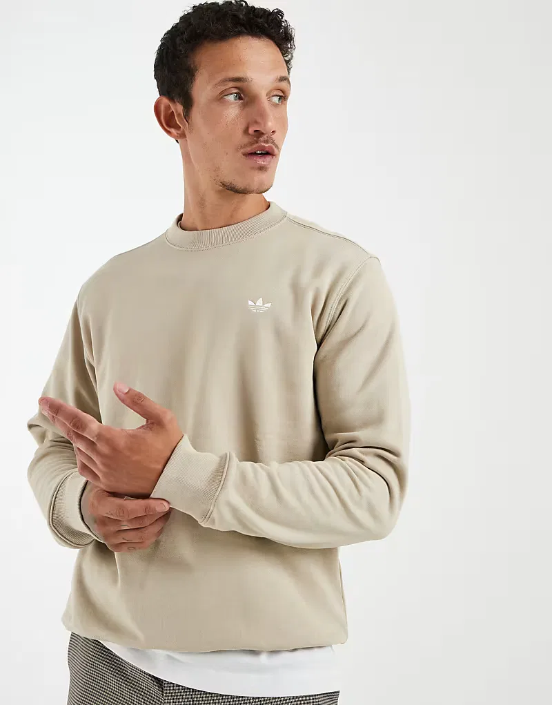 Толстовка Adidas Originals Trefoil essentials crew из французского махрового трикотажа хаки, три