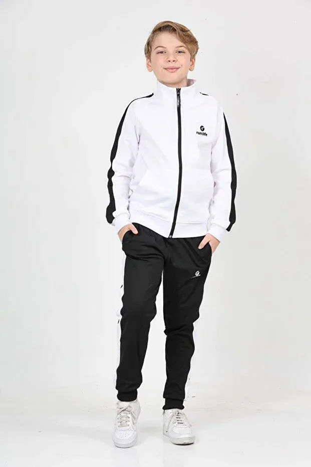 Детский спортивный костюм для мальчиков с принтом Run Life, White Black