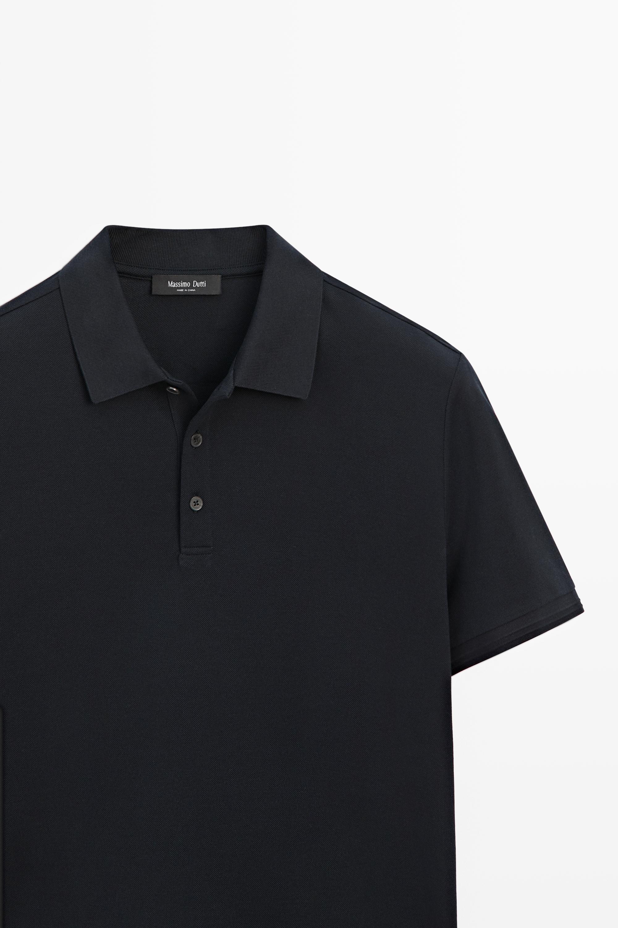 Поло Massimo Dutti 100% Cotton Short Sleeve Shirt, темно-синий — фото 4
