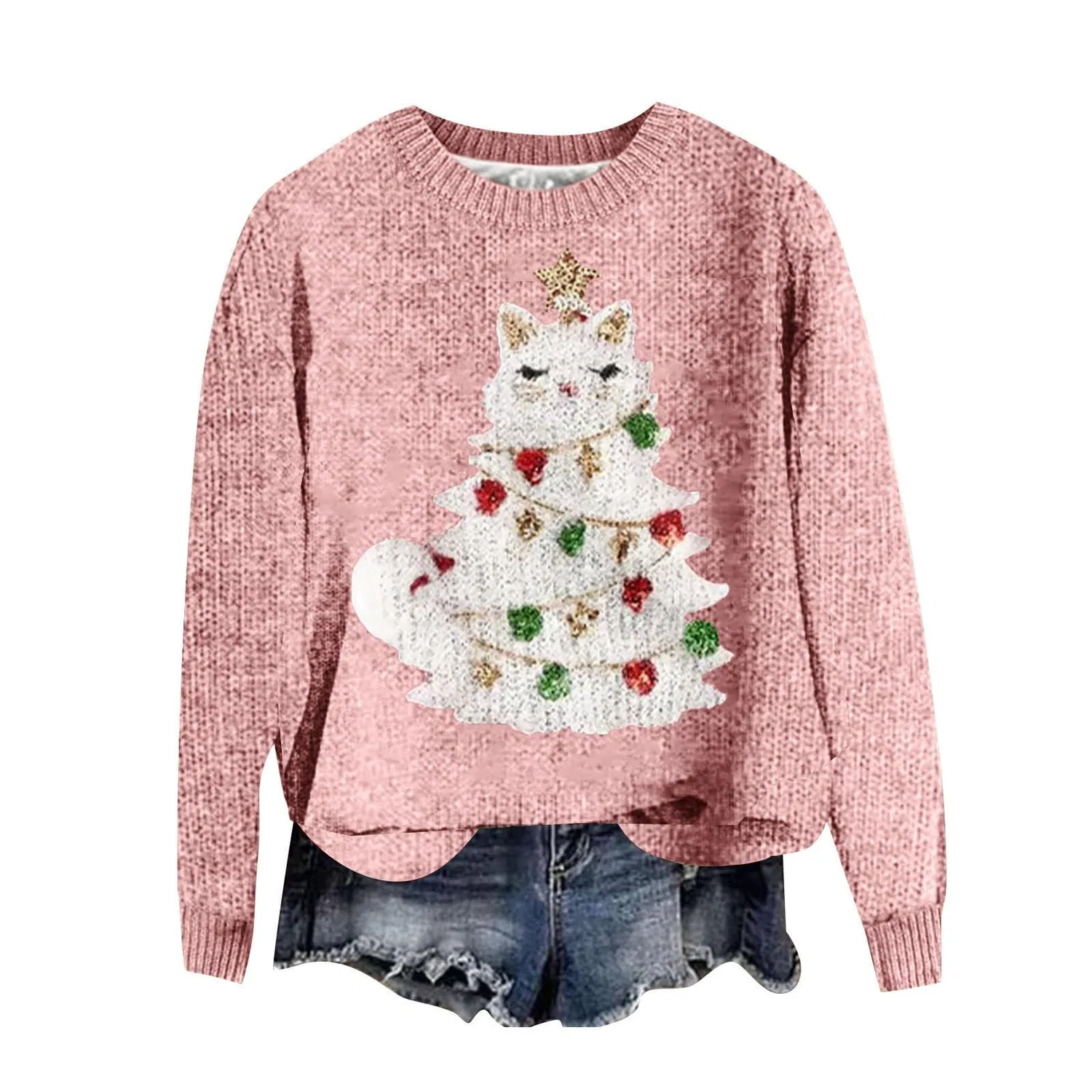 Женский худи с принтом Christmas Tree HUIFUAO, Pink
