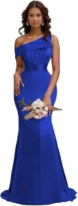 Женское вечернее платье с одним плечом Satin, Royal Blue