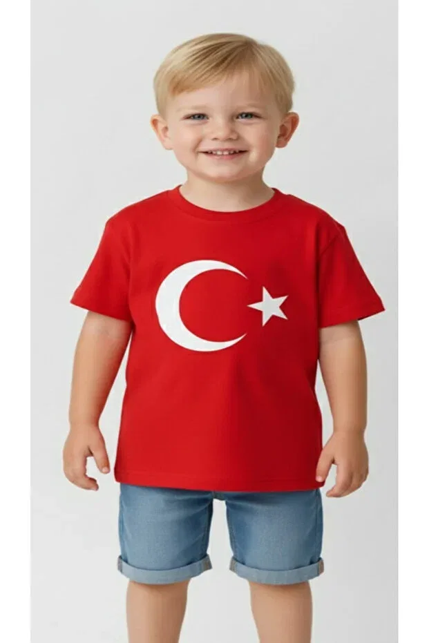 Детская футболка с принтом Red Unisex T-Shirt With Turkish Flag And Crescent And Star Sibel Günay Butik, Red — фото 4