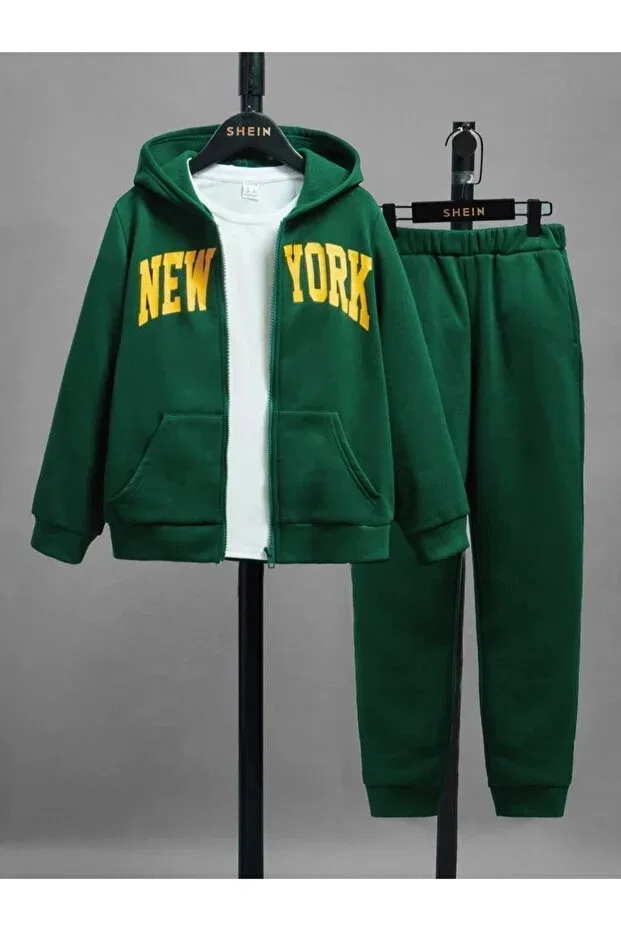 Детский спортивный костюм с принтом Kids New York Printed 3-Piece Set Keywest, Green Yellow — фото 3