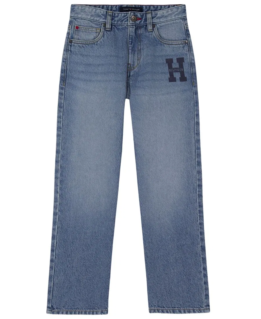 Джинсы свободного кроя с прямыми штанинами, модель Straight-Leg Logo Tommy Hilfiger, Light Stone Wash — фото 3