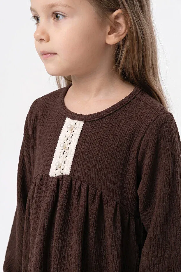 Детское платье для девочек с длинным рукавом Womi Kids, Brown — фото 2