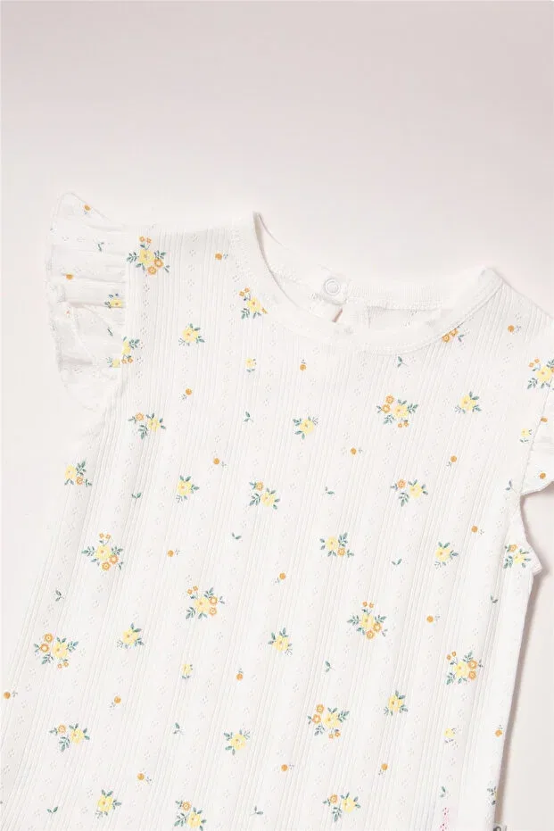 Детское боди для новорожденных ажурный с принтом Ajurlu short sleeve bodysuit with age print (bloom) Bebetto, Yellow — фото 3