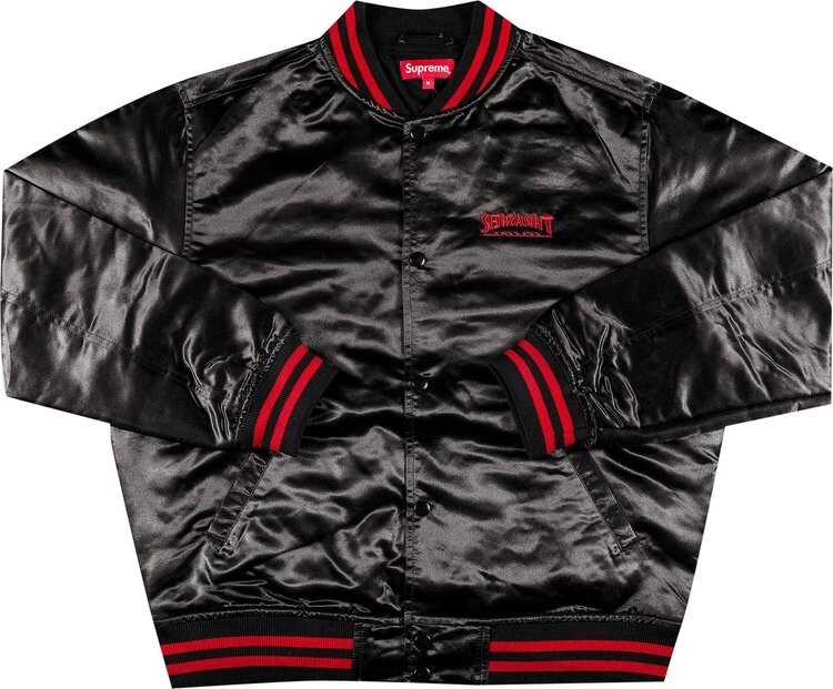 

Куртка Supreme x Thrasher Satin Varsity Jacket 'Black', черный