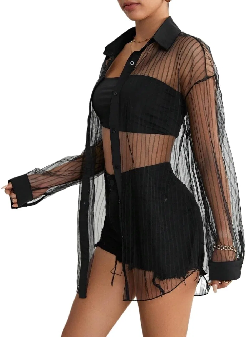 Женская блузка с принтом Drop Shoulder, Mesh, чёрный