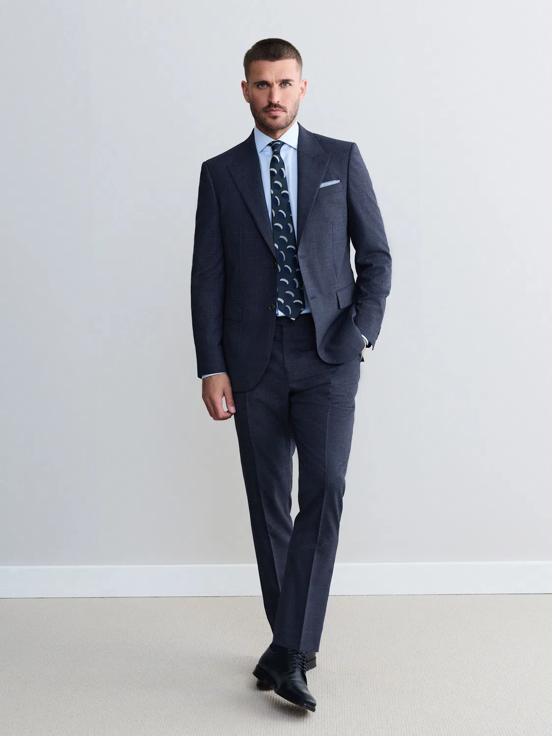 Пиджак Slim Fit Signature Marzotto 100% Italian Wool Check Next, темно-синий — фото 2