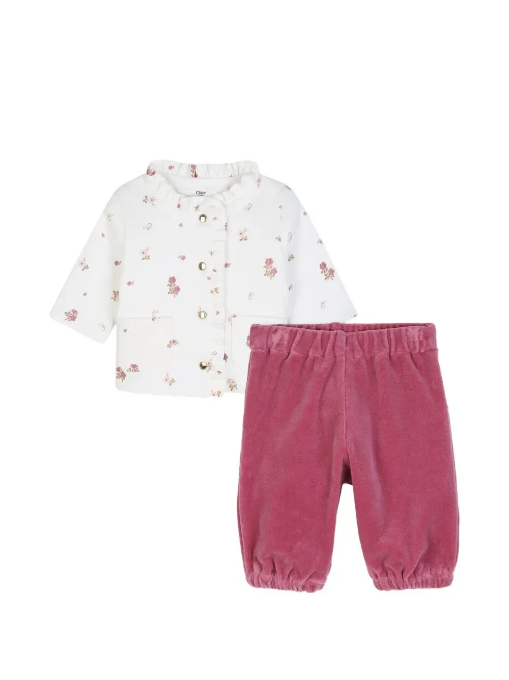 Комплект с оборками и цветочным принтом Chloé Kids, белый