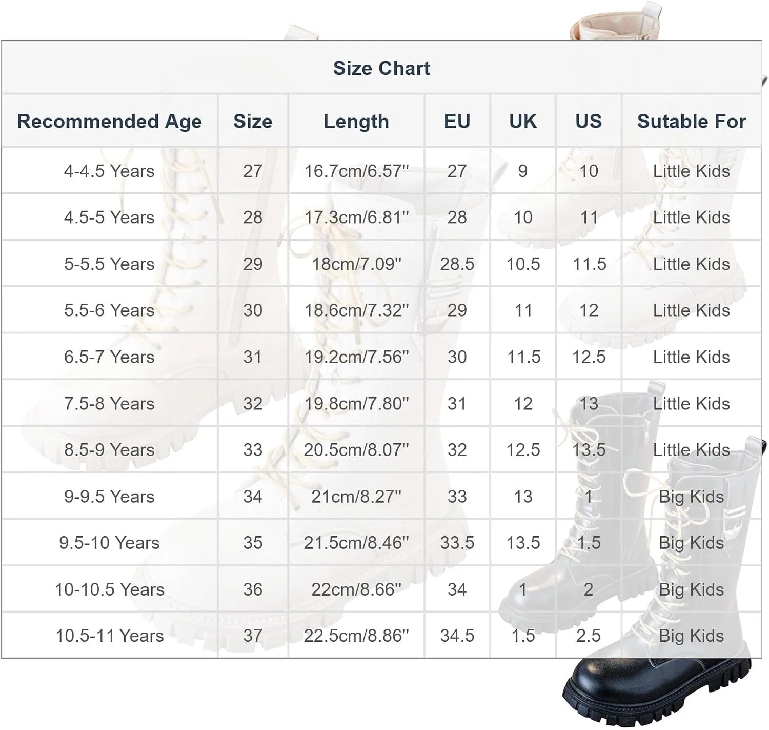 Детские зимние ботинки на меху с принтом Girls Combat Boots Fur Lined Winter Snow Boots Kids Mid Calf Leather Lace Up Goth Riding Boot with Side Zipper Zzalalana, Beige — фото 4