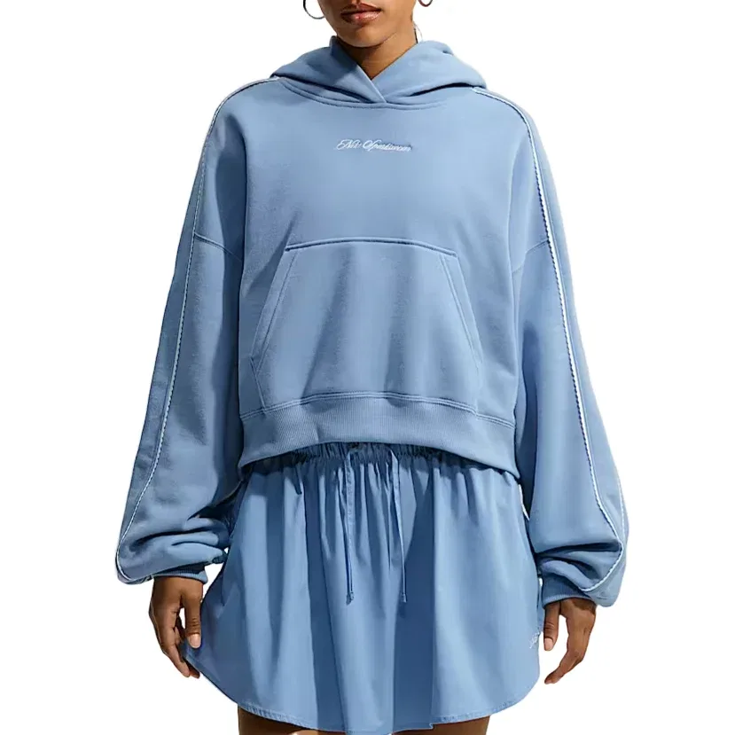 Женское худи Studio Fleece Medium Weight Graphic Pack Cropped Hoodie 'Work Blue Sail' Nike, Work Blue/Sail — фото 2