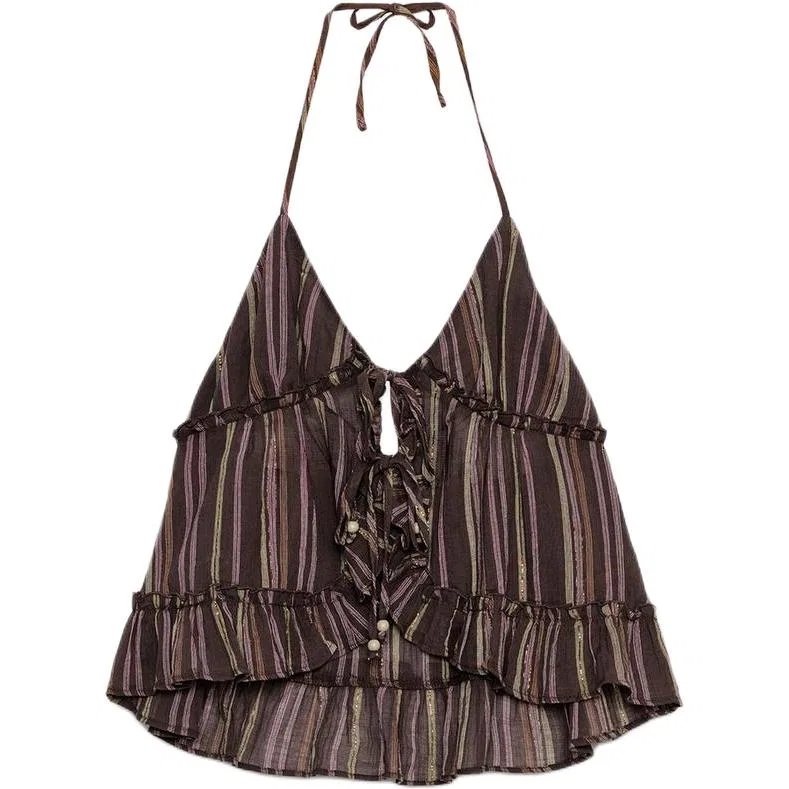 Женская майка на тонких бретелях с вырезом халтер Brown ZARA, Brown