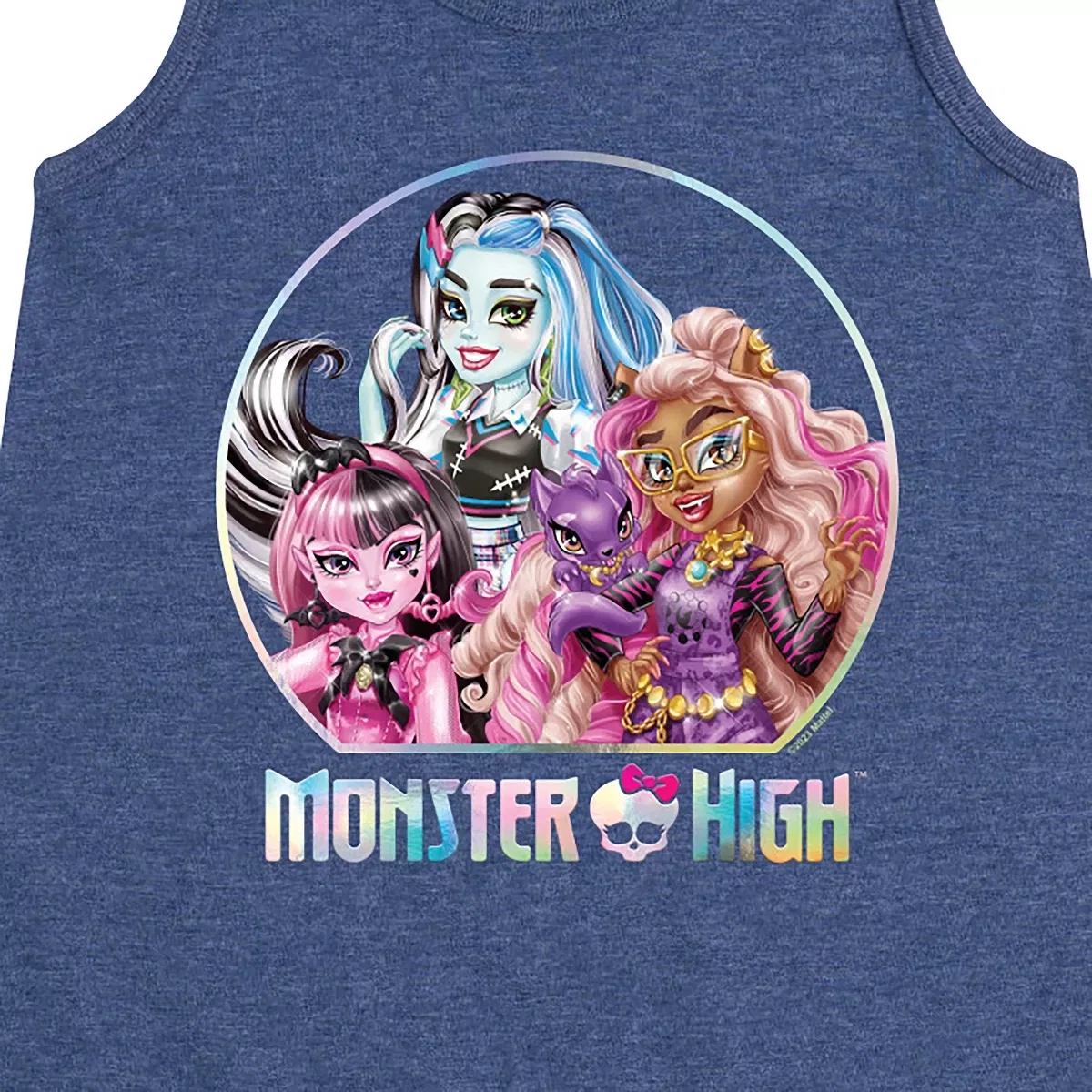 Детское платье-трапеция без рукавов с принтом Monster High, Heather Navy — фото 2