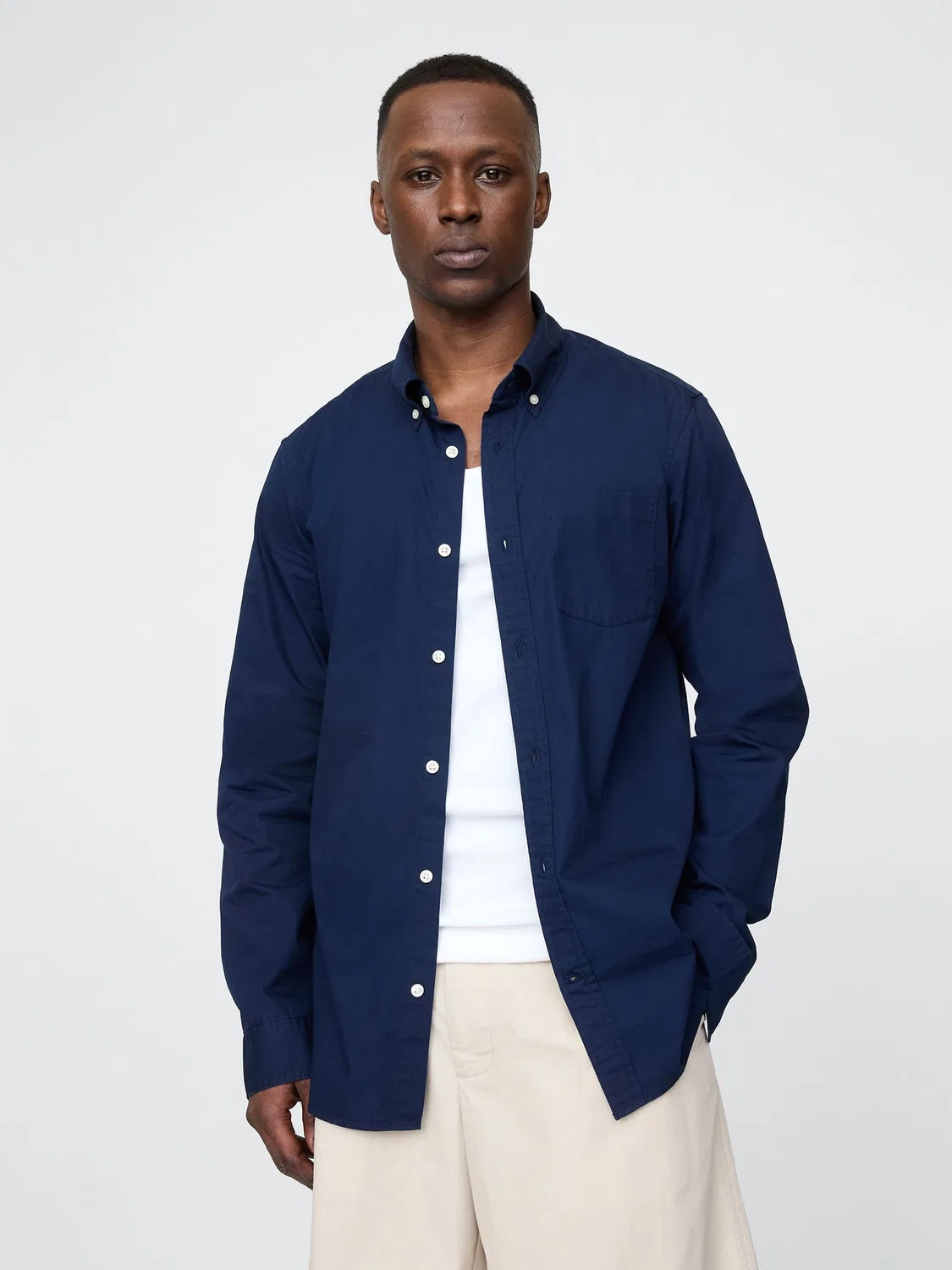 Рубашка Gap из хлопкового поплина, классическая, Navy Blue