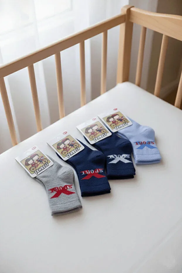 Детские носки из махры для новорожденных 4 пары Çehreli, Blue & Gray & Smoke & Navy