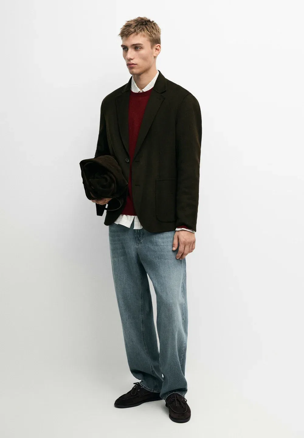 Двуслойный пиджак из шерстяной смеси - блейзер Massimo Dutti, Dark Brown — фото 2