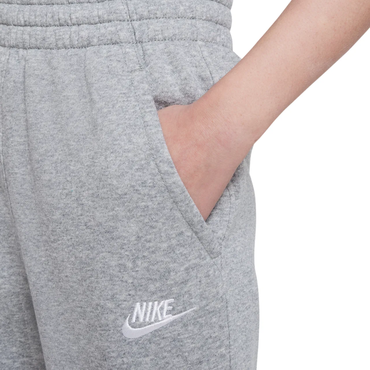 Джоггеры для девочек Club Fleece High Rise Nike, цвет Dk Grey Heather/Base Grey/White — фото 4