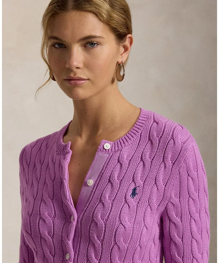Женский кардиган-водолазка с косами, хлопковый Polo Ralph Lauren, Thistle Pink — фото 2