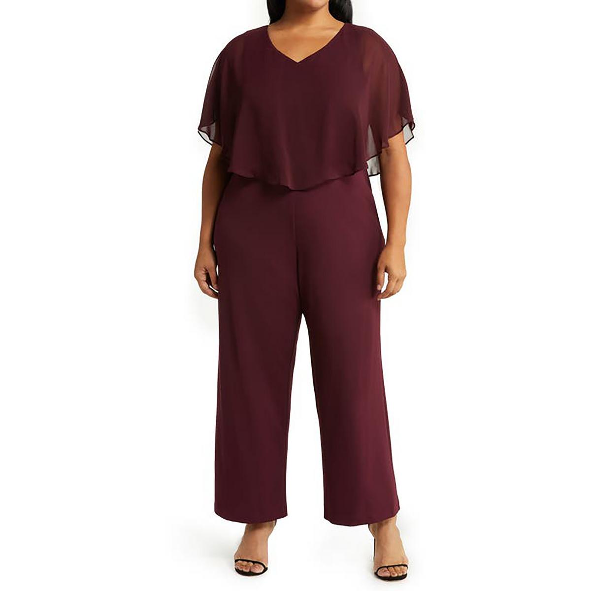 

Плюс Женский Комбинезон Overlay Solid Connected Apparel, бордовый