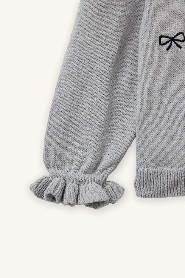 Детский кардиган для девочек с длинным рукавом Bow Embroidered Cardigan Baby Girl Defacto, Gray-Gr401 — фото 3