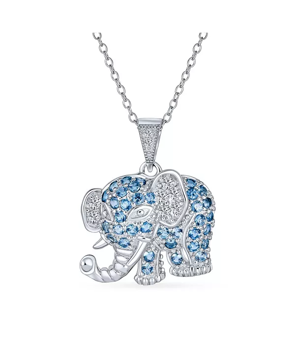 

Кулон в виде слона с подвеской "Паве" из серебра 925 пробы с цепочкой и аквамарином, серо-голубым фианитами Bling Jewelry, blue
