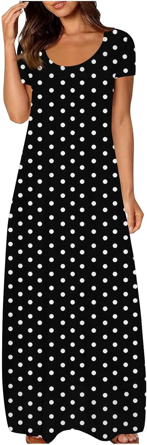 Женское летнее градиентное макси-платье с коротким рукавом, Black