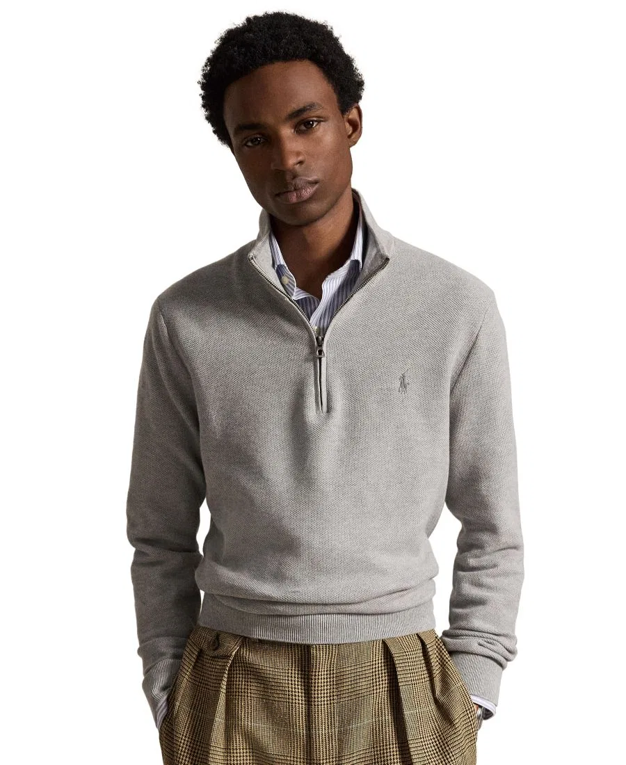 Свитер мужской Polo Ralph Lauren с воротником-стойкой и молнией, Mesh-Knit Cotton, Andover Heather