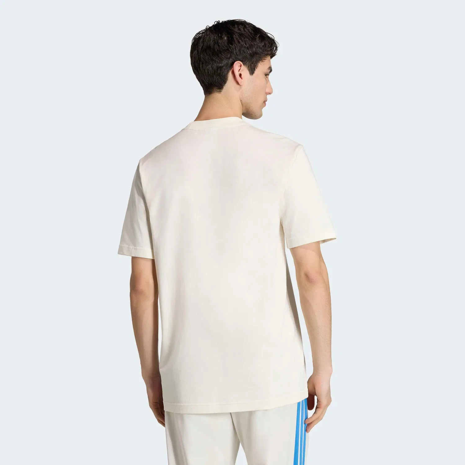 Детская хлопковая трикотажная футболка с 3-полосным логотипом Adidas Sportswear, Off White/Ray Blue — фото 3