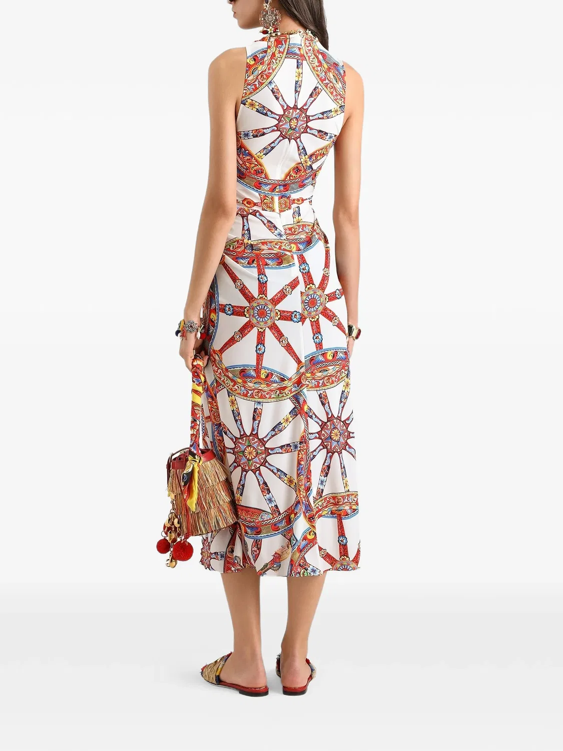 Длинное платье из джерси с принтом Carretto Dolce & Gabbana, белый — фото 3