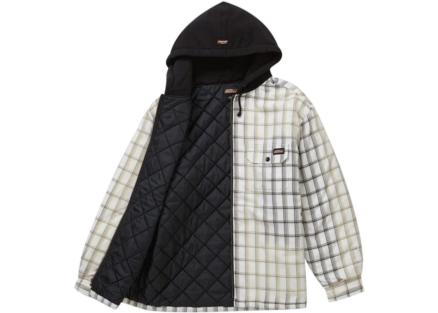 Мужская фланелевая рубашка с капюшоном Supreme Dickies Plaid Hooded Zip Up Shirt, White — фото 2