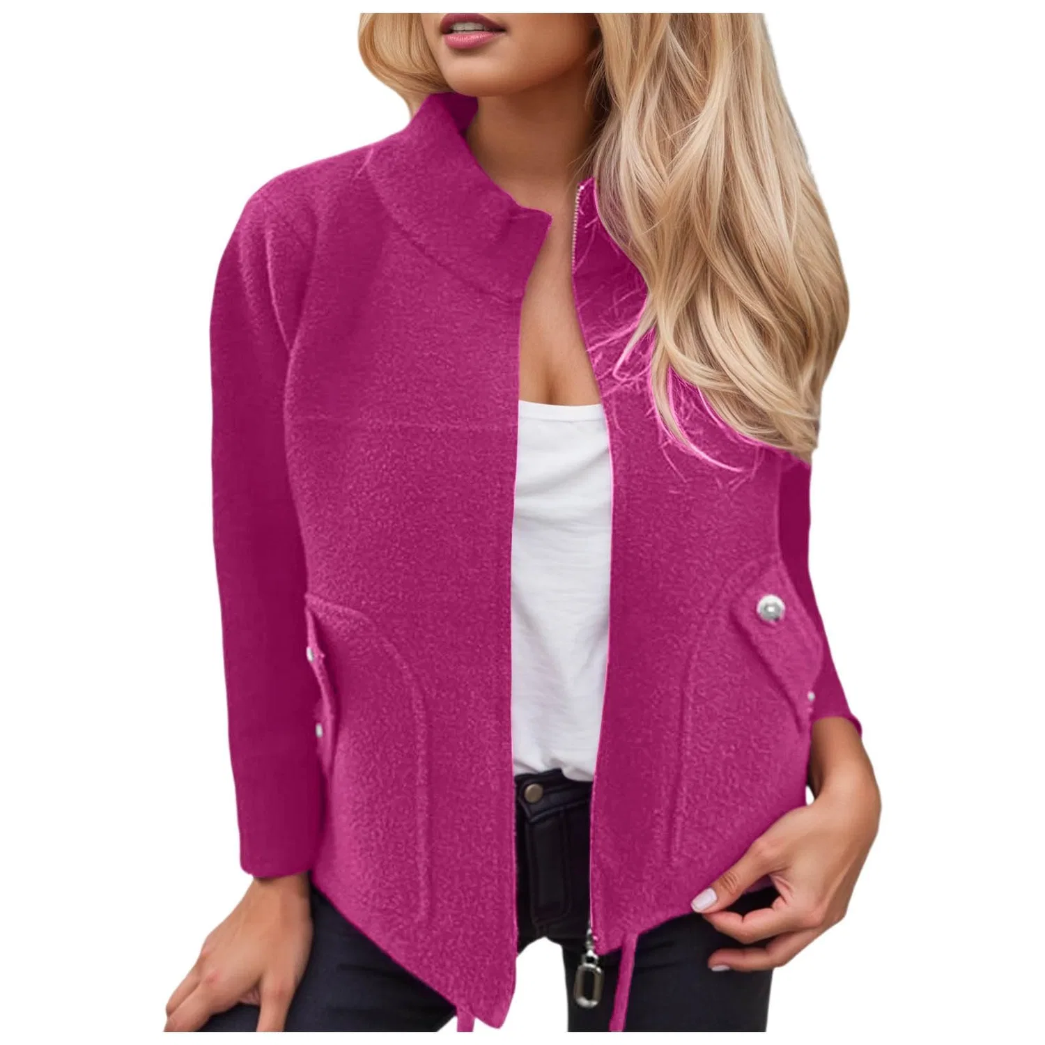 Женское пальто с поясом и длинным рукавом, rosa intenso