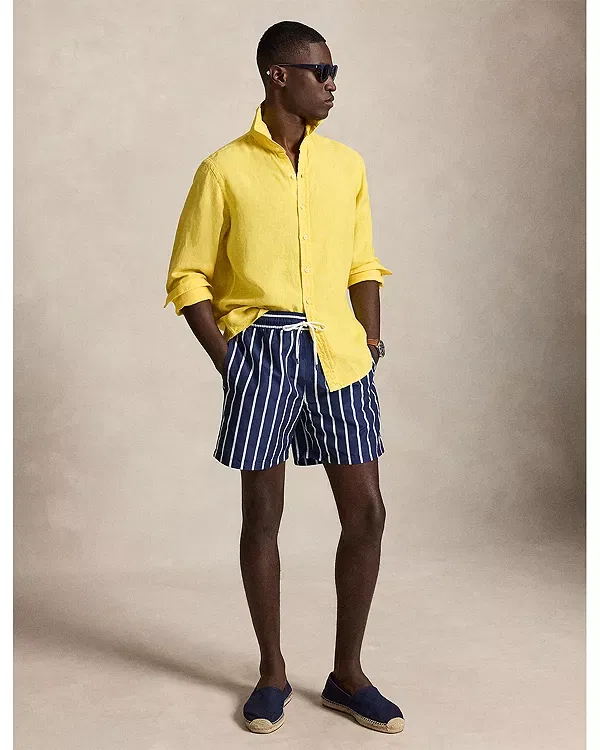 Мужская рубашка льняная Polo Ralph Lauren, желтый — фото 2
