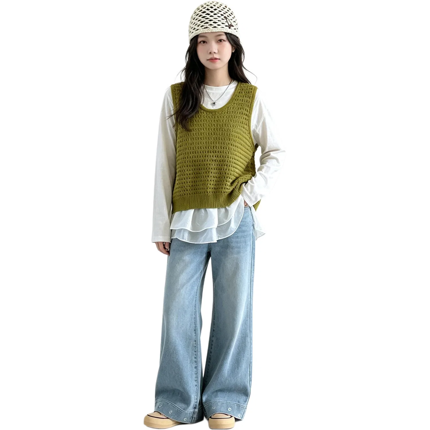 Детский спортивный комплект с жилетом и джинсами Green Vest Two-Piece Set+Jeans MADALLO, Green Vest Two-Piece Set+Jeans