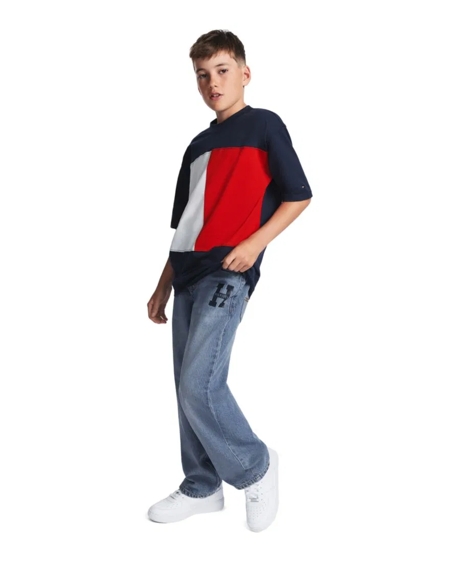 Джинсы свободного кроя с прямыми штанинами, модель Straight-Leg Logo Tommy Hilfiger, Light Stone Wash