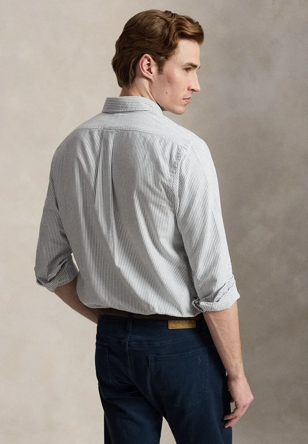 Приталенная полосатая рубашка-оксфорд - рубашка Polo Ralph Lauren, Navy/White — фото 3
