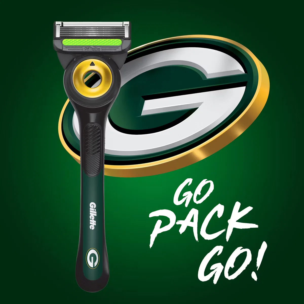 Бритвенный станок GilletteLabs NFL Special Edition Green Bay Packers с 4 сменными картриджами и магнитной подставкой Gillette — фото 3
