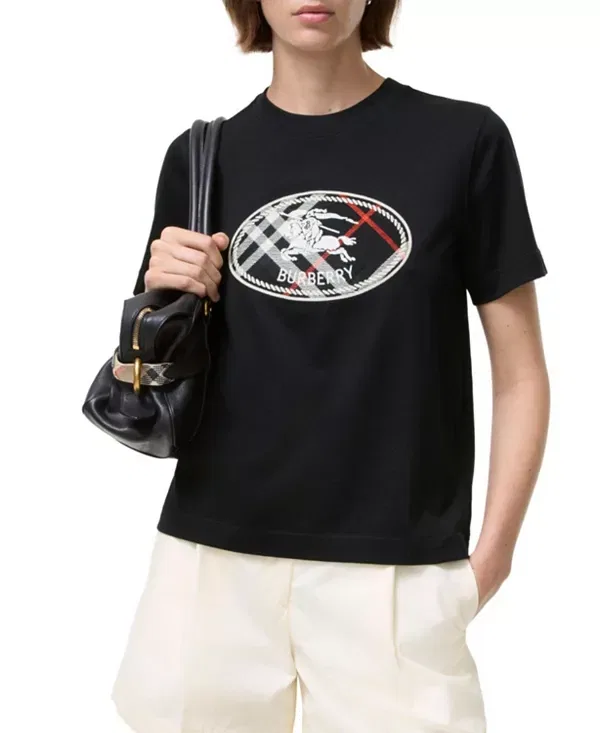 Женская футболка с вышивкой Knight Stamp Burberry, черный