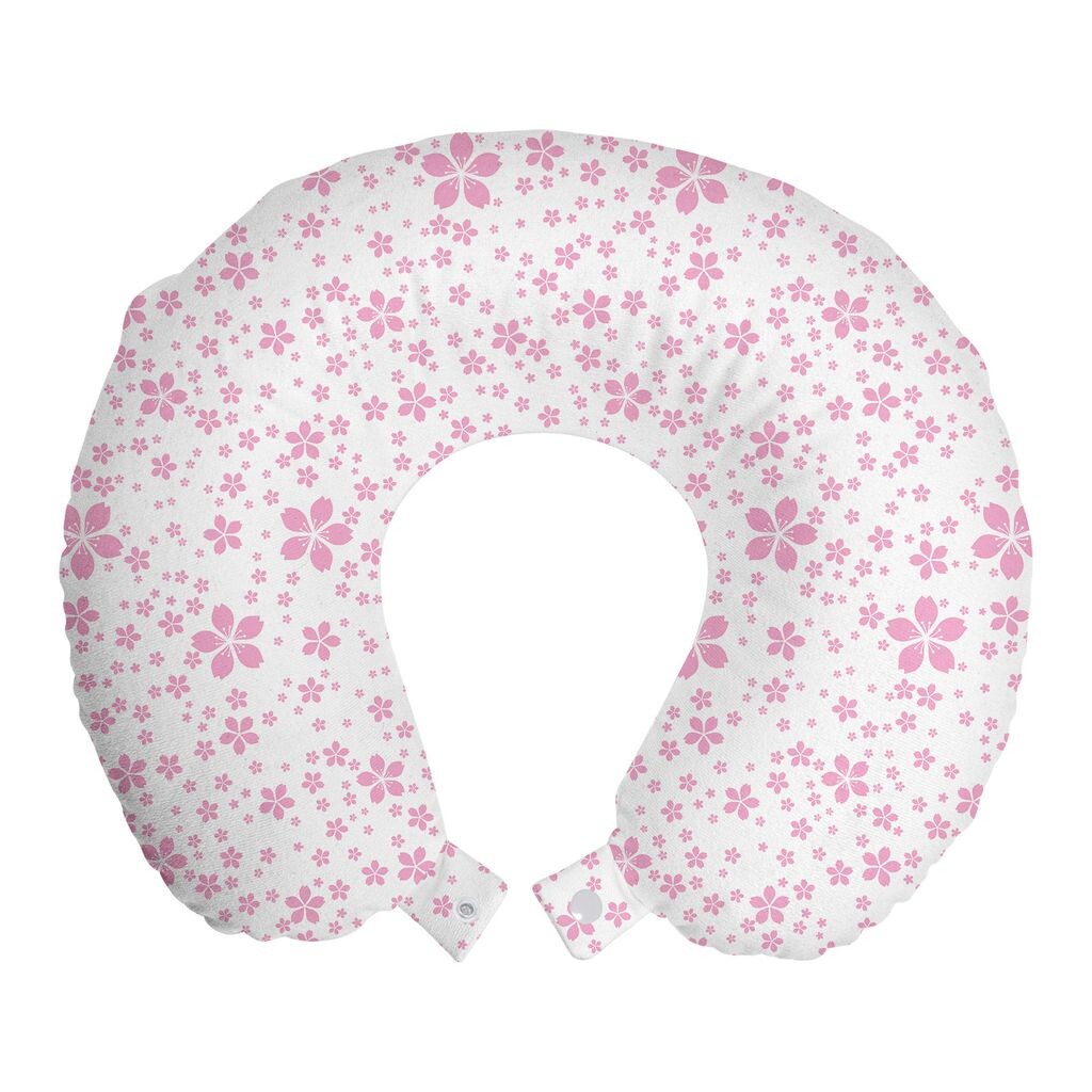 

ABAKUHAUS Подушка для путешествий Cherry Blossom, поддержка шеи, розовая флора, пенопластовые дорожные принадлежности для самолета и автомобиля, 30x30 см, бледно-розовый белый