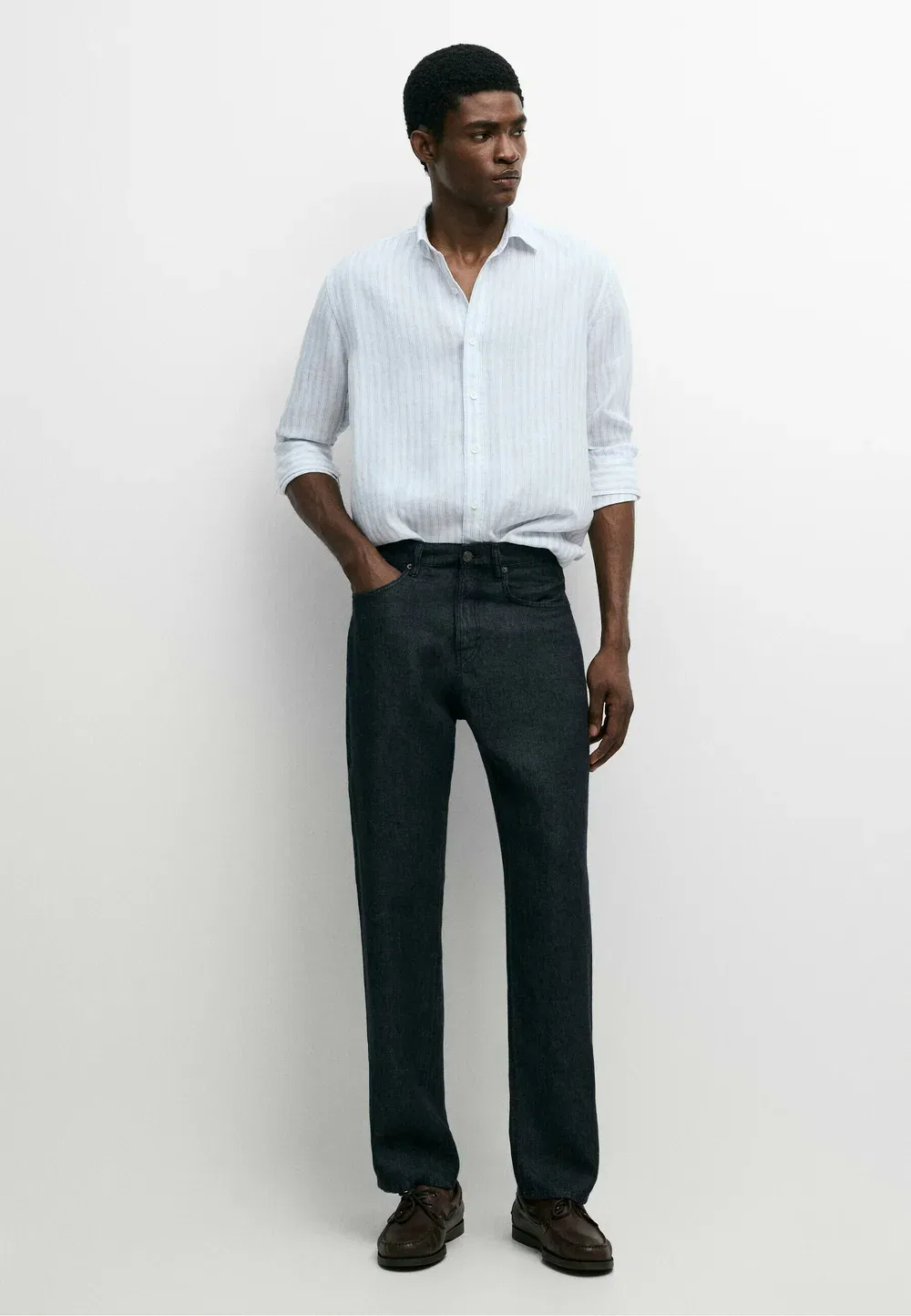 Рубашка в полоску из 100% высококачественного льна Massimo Dutti, Light Blue — фото 2