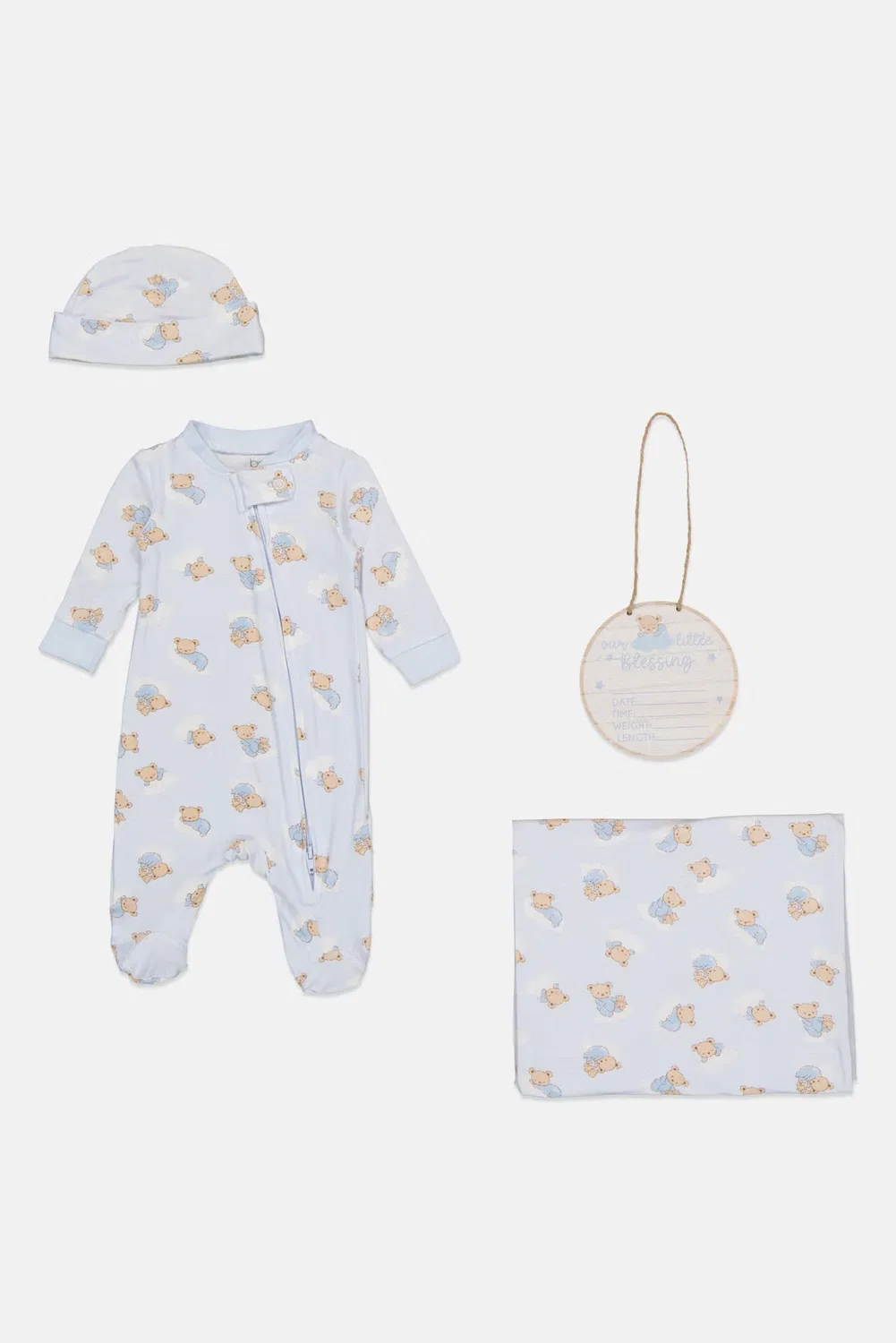 Комплект для малышки с принтом из 4 предметов Baby Essentials, голубой — фото 2