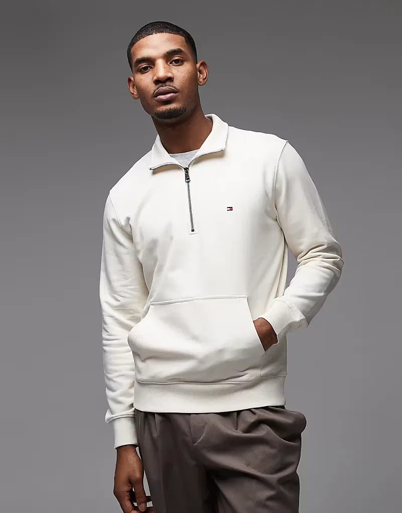 Свитшот Tommy Hilfiger Essential из махровой ткани с застежкой-молнией на четверть длины, кремовый