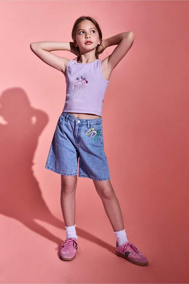 Детская майка для девочек с принтом Kpop - demon hunters crew neck lilac tank top girls' h9480a826hs Defacto, Purple-Pr249 — фото 2