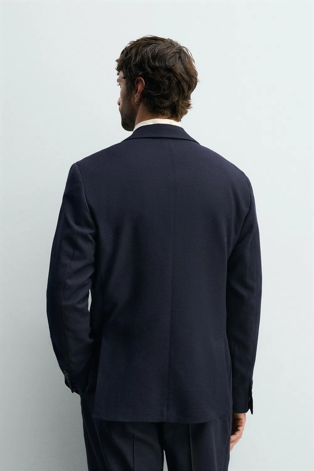 Блейзер из 100% шерсти в клетку, стандартного кроя. ZARA, Navy blue — фото 3