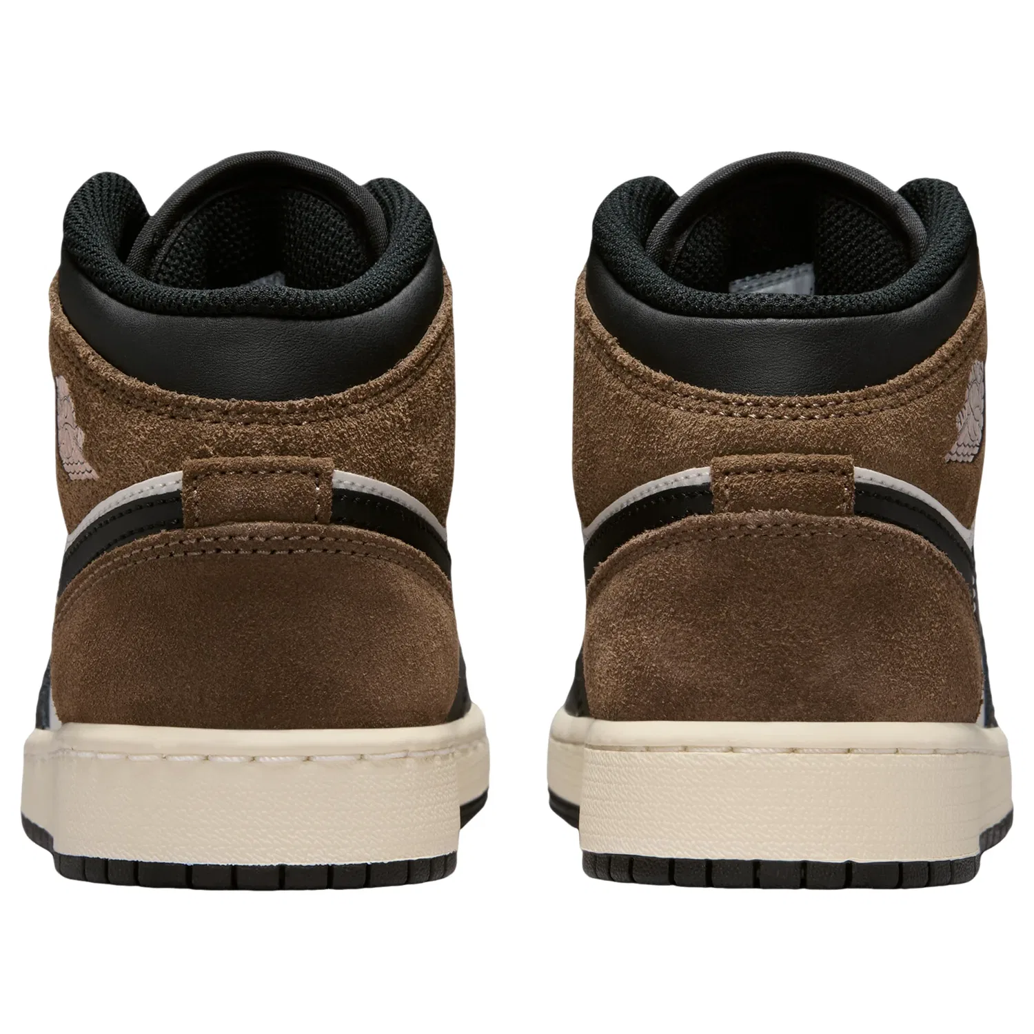 Детские кроссовки с кожаным верхом Air Jordan 1 Mid 'Black Palomino' Jordan, Black/Palomino/University Red/Phantom — фото 4