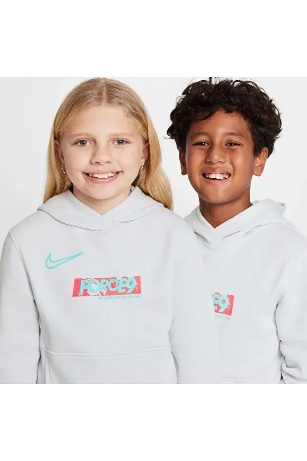 Детское худи для девочек с принтом Club Fleece Nike, Gray — фото 3